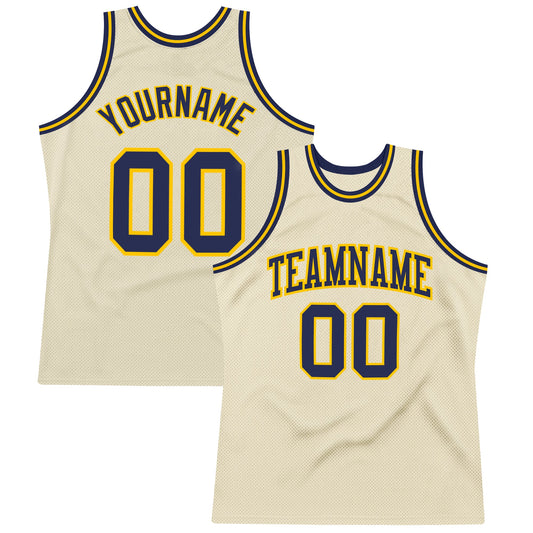 Custom Cream Navy-Gold Authentic Throwback Basketball Jersey - Sky-Custom
