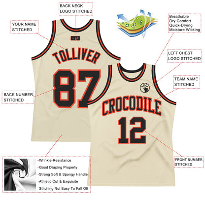 Custom Cream Black-Orange Authentic Throwback Basketball Jersey - Sky-Custom