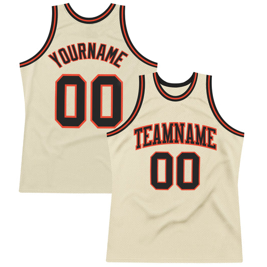 Custom Cream Black-Orange Authentic Throwback Basketball Jersey - Sky-Custom