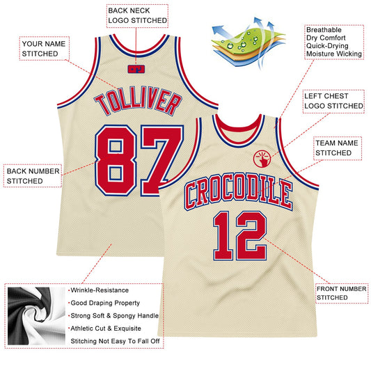 Custom Cream Red-Royal Authentic Throwback Basketball Jersey - Sky-Custom