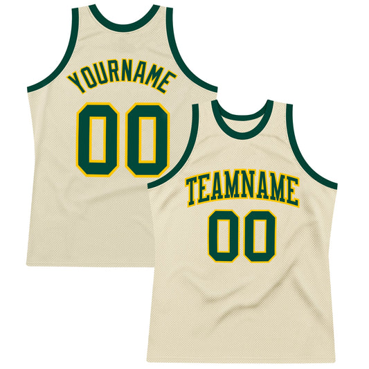 Custom Cream Green-Gold Authentic Throwback Basketball Jersey - Sky-Custom