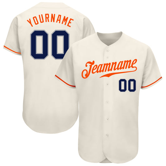 Custom Cream Navy-Orange Authentic Baseball Jersey - Sky-Custom