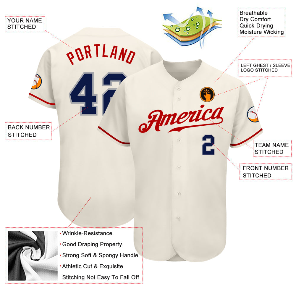 Custom Cream Navy-Red Authentic Baseball Jersey - Sky-Custom