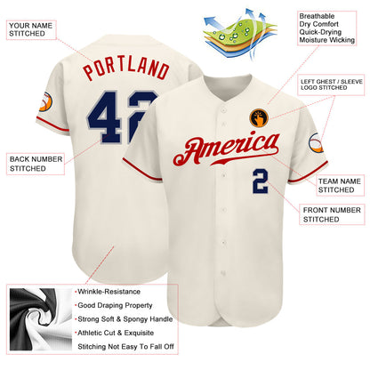 Custom Cream Navy-Red Authentic Baseball Jersey - Sky-Custom