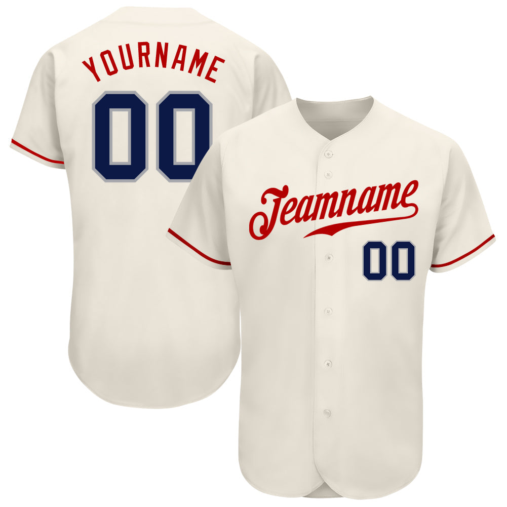 Custom Cream Navy-Red Authentic Baseball Jersey - Sky-Custom