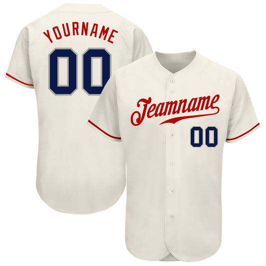 Custom Cream Navy-Red Authentic Baseball Jersey - Sky-Custom