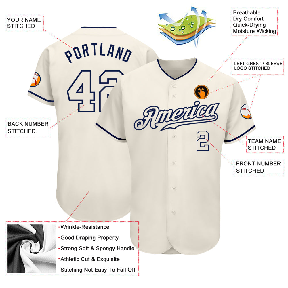 Custom Cream Cream-Navy Authentic Baseball Jersey - Sky-Custom