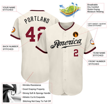 Custom Cream Crimson-Black Authentic Baseball Jersey - Sky-Custom
