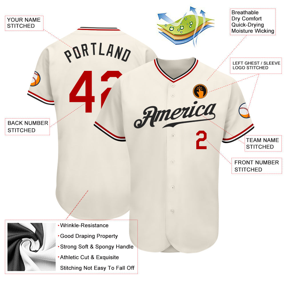 Custom Cream Red-Black Authentic Baseball Jersey - Sky-Custom