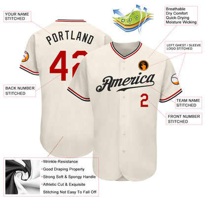 Custom Cream Red-Black Authentic Baseball Jersey - Sky-Custom