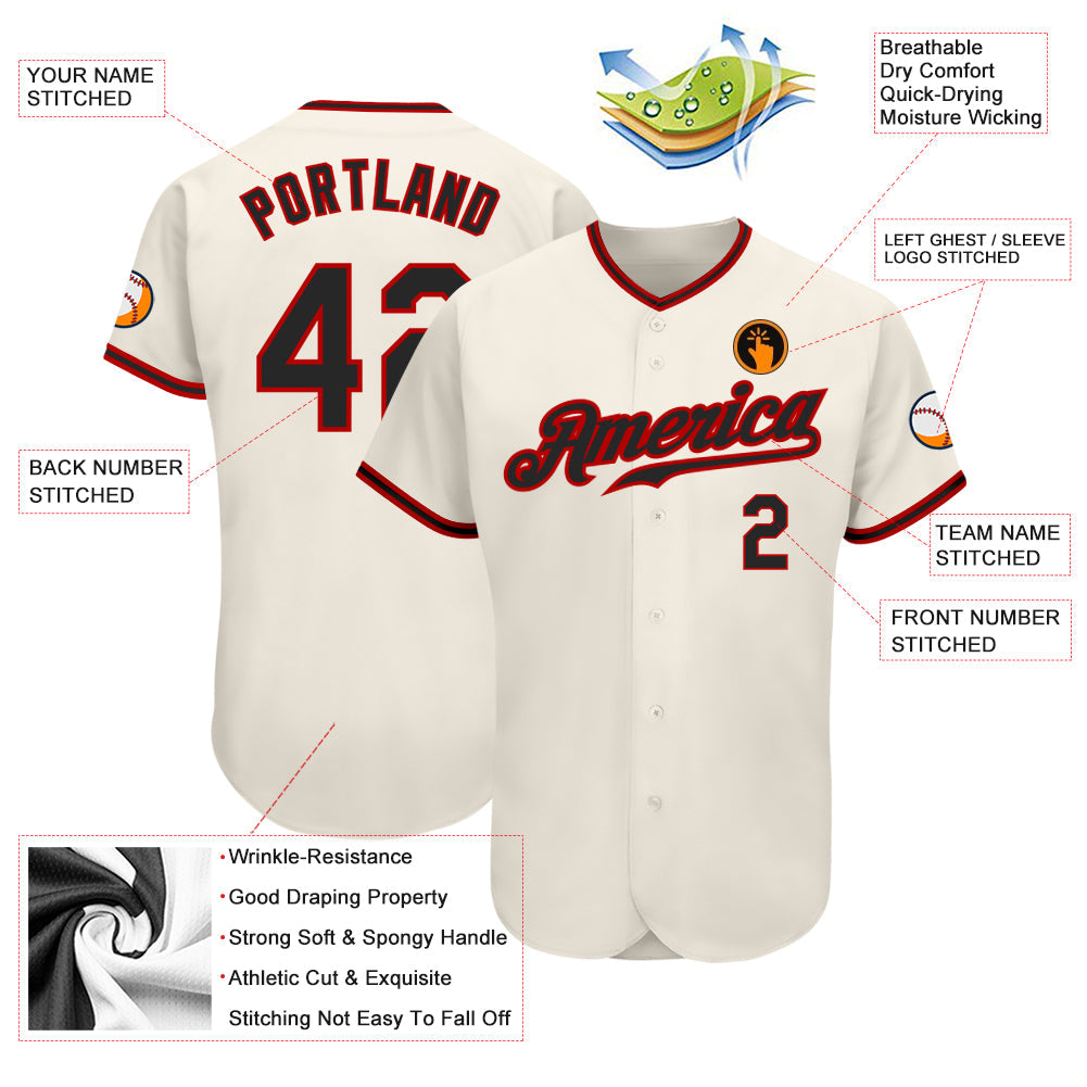 Custom Cream Black-Red Authentic Baseball Jersey - Sky-Custom