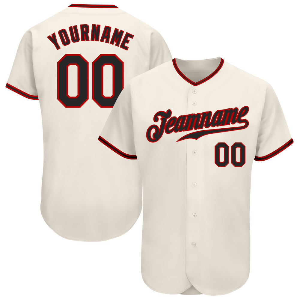 Custom Cream Black-Red Authentic Baseball Jersey - Sky-Custom
