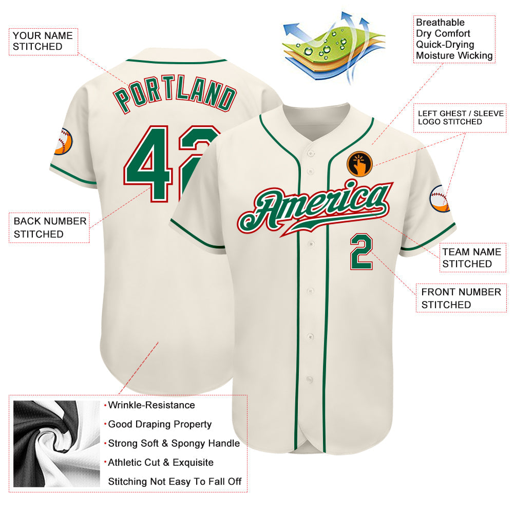 Custom Cream Kelly Green-Red Authentic Baseball Jersey - Sky-Custom