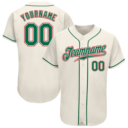 Custom Cream Kelly Green-Red Authentic Baseball Jersey - Sky-Custom