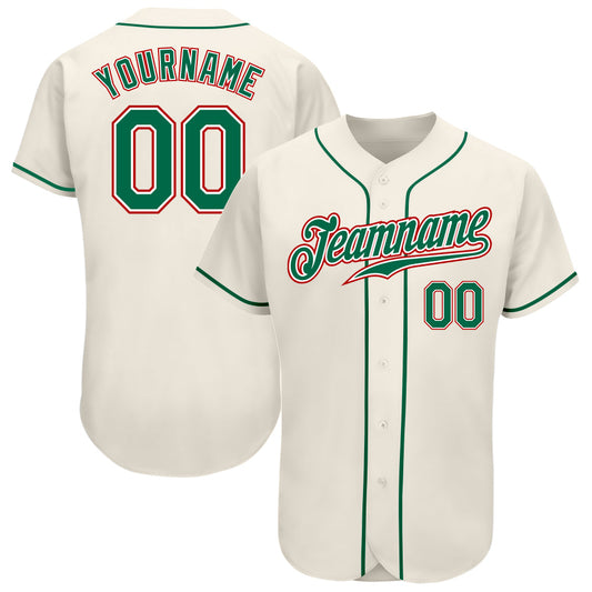 Custom Cream Kelly Green-Red Authentic Baseball Jersey - Sky-Custom
