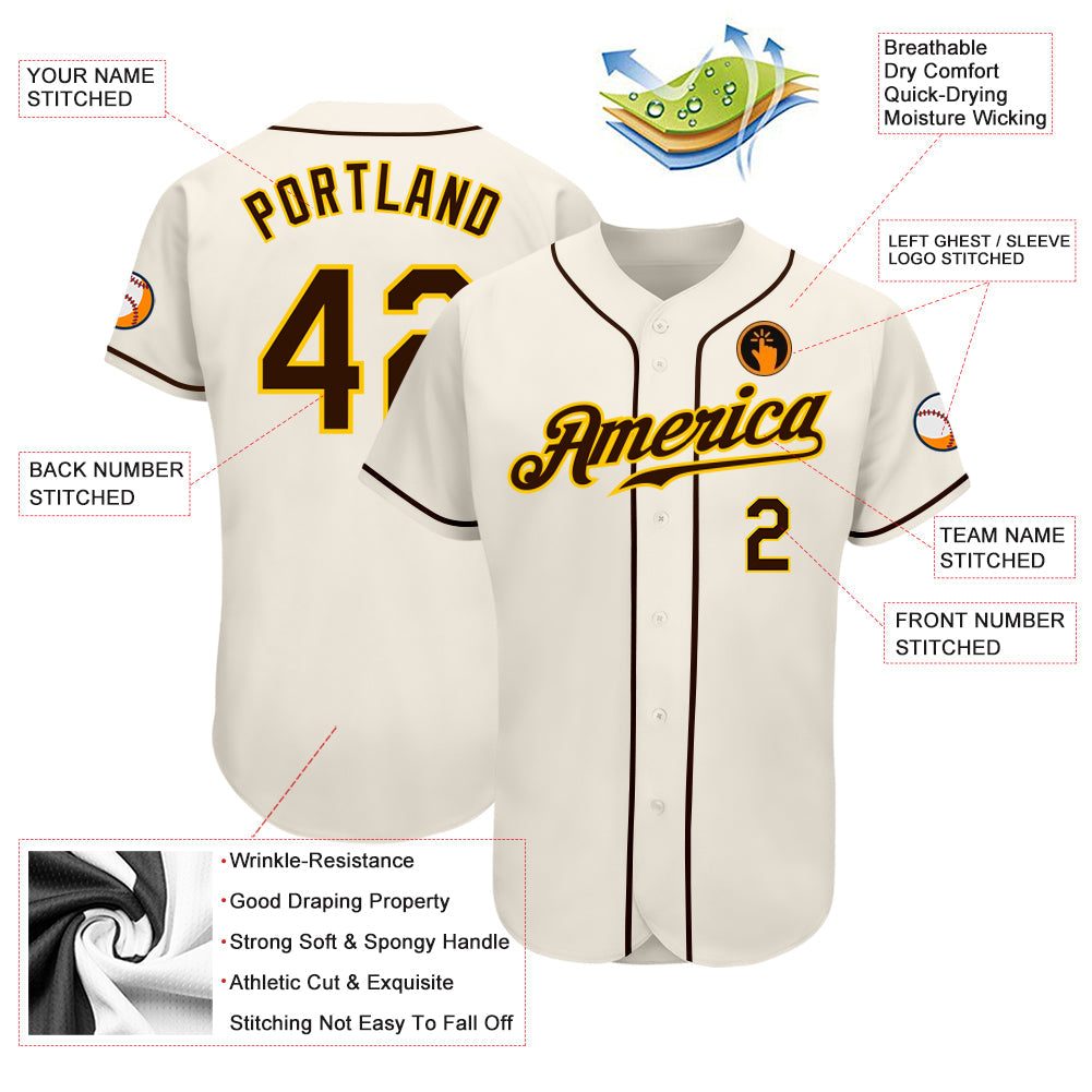 Custom Cream Brown-Gold Authentic Baseball Jersey - Sky-Custom