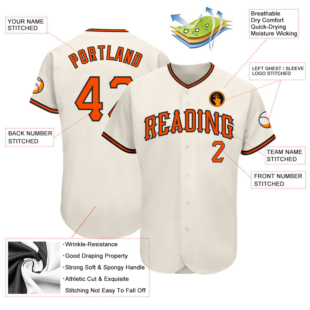 Custom Cream Orange-Black Authentic Baseball Jersey - Sky-Custom