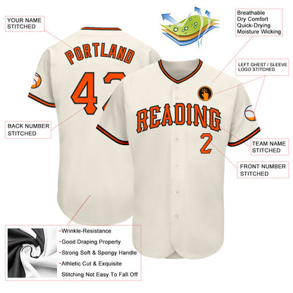 Custom Cream Orange-Black Authentic Baseball Jersey - Sky-Custom