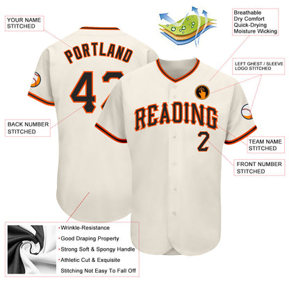 Custom Cream Black-Orange Authentic Baseball Jersey - Sky-Custom