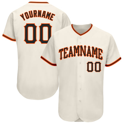 Custom Cream Black-Orange Authentic Baseball Jersey - Sky-Custom