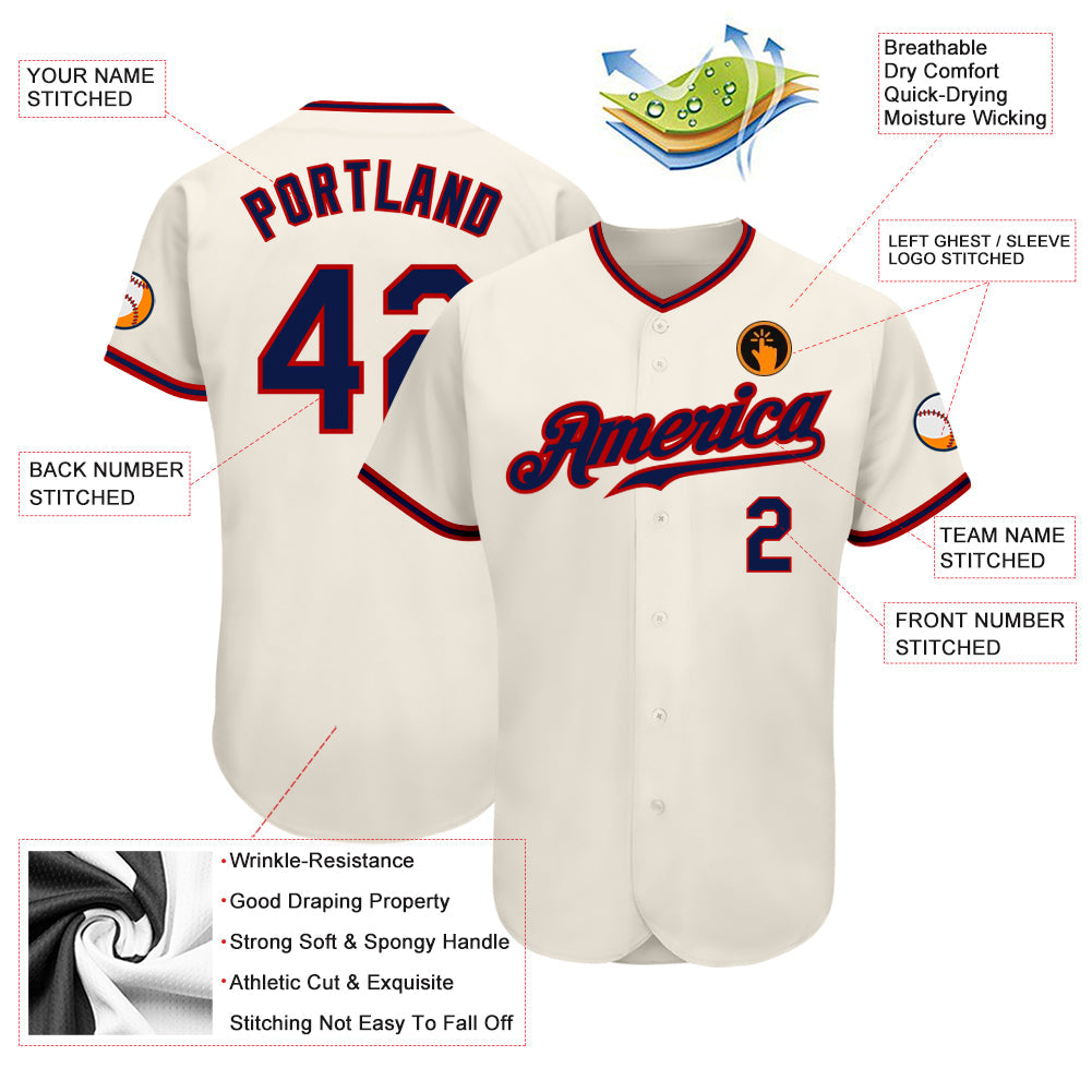 Custom Cream Navy-Red Authentic Baseball Jersey - Sky-Custom