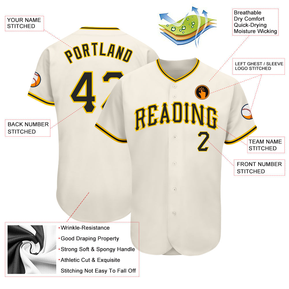 Custom Cream Black-Gold Authentic Baseball Jersey - Sky-Custom