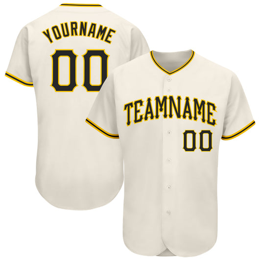 Custom Cream Black-Gold Authentic Baseball Jersey - Sky-Custom