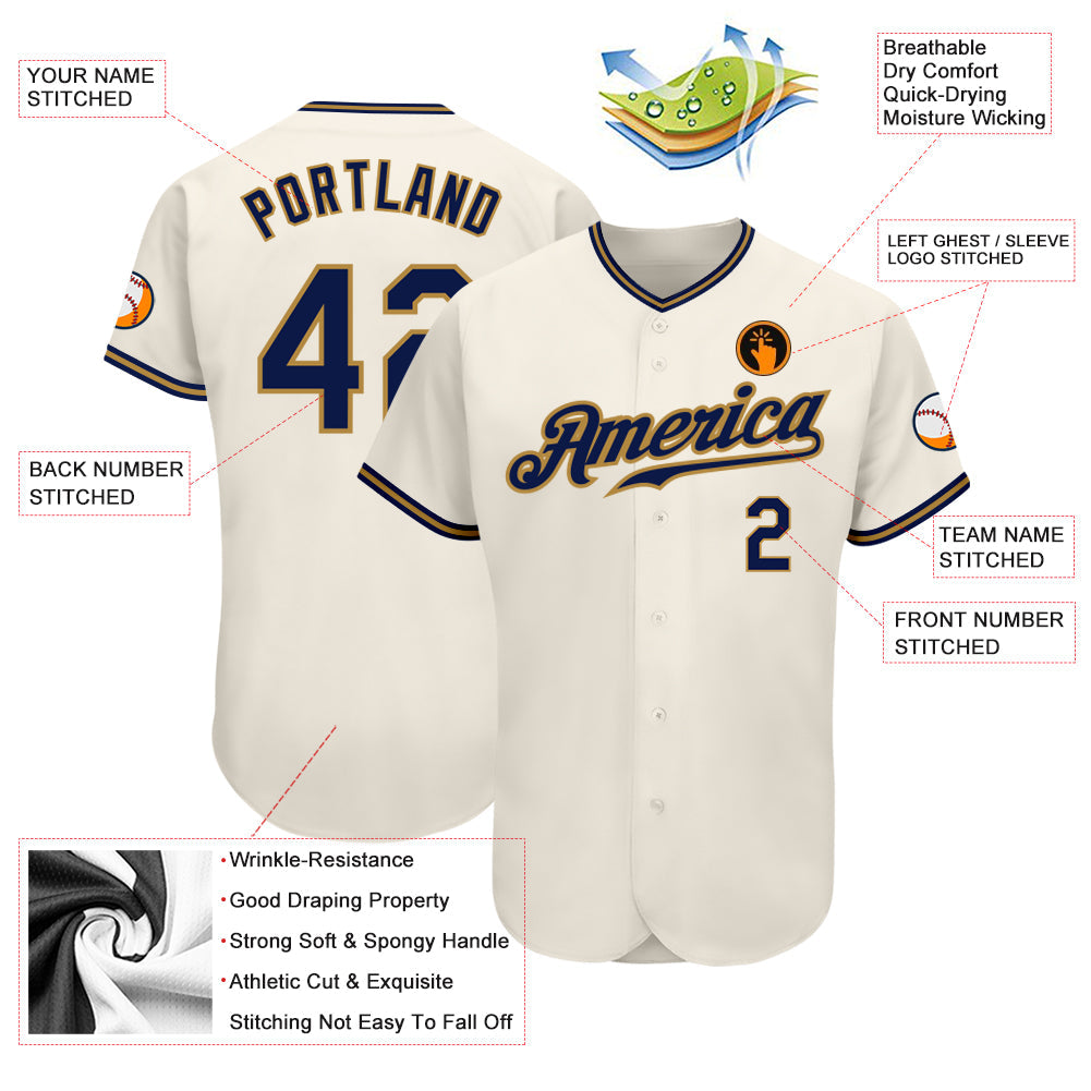 Custom Cream Navy-Old Gold Authentic Baseball Jersey - Sky-Custom