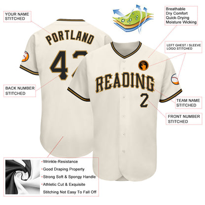Custom Cream Black-Old Gold Authentic Baseball Jersey - Sky-Custom