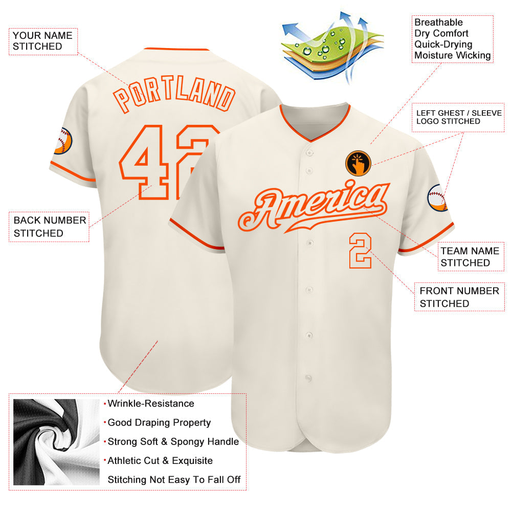 Custom Cream Cream-Orange Authentic Baseball Jersey - Sky-Custom