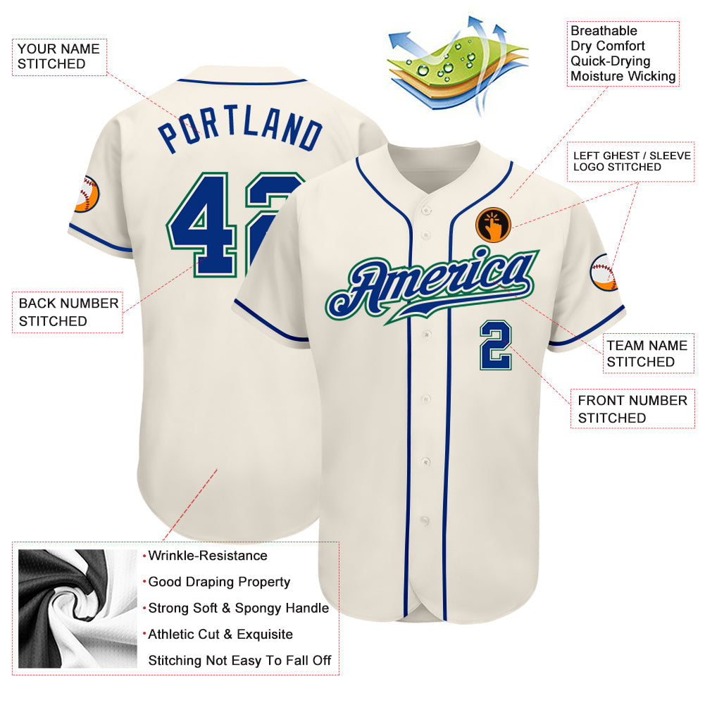 Custom Cream Royal-Kelly Green Authentic Baseball Jersey - Sky-Custom