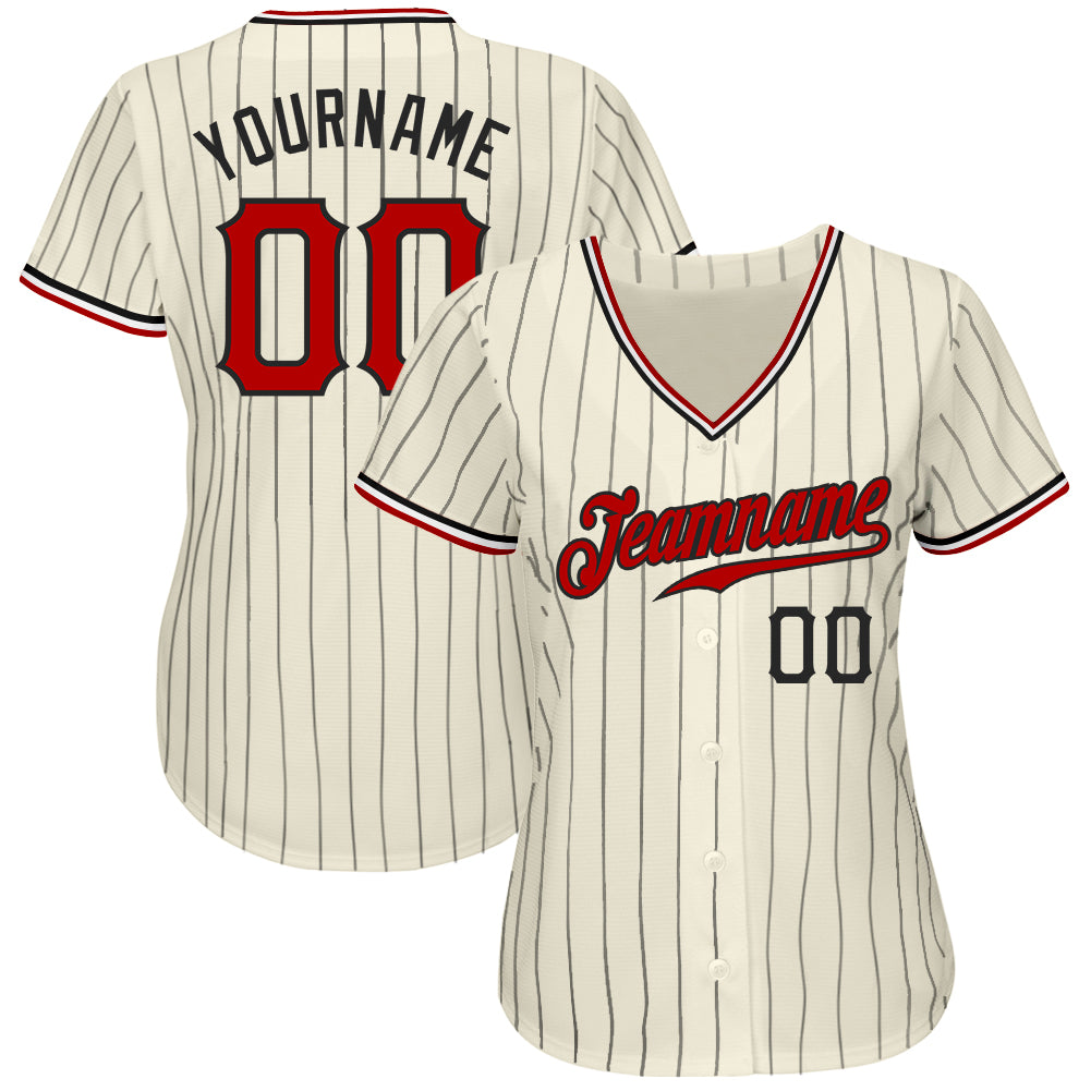 Custom Cream Black Pinstripe Red Black-White Authentic Baseball Jersey - Sky-Custom