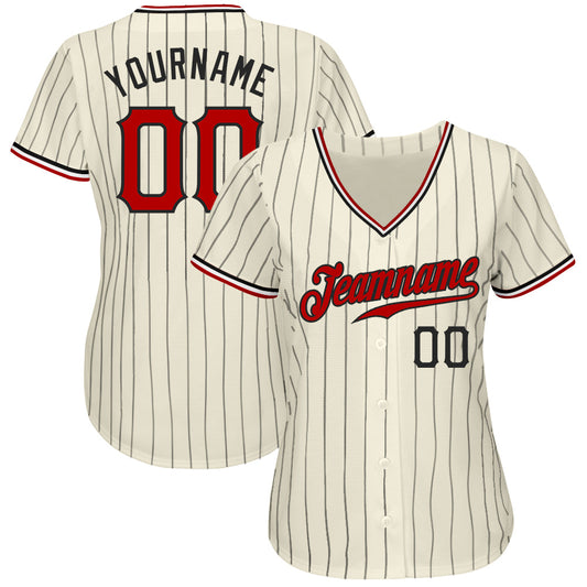 Custom Cream Black Pinstripe Red Black-White Authentic Baseball Jersey - Sky-Custom