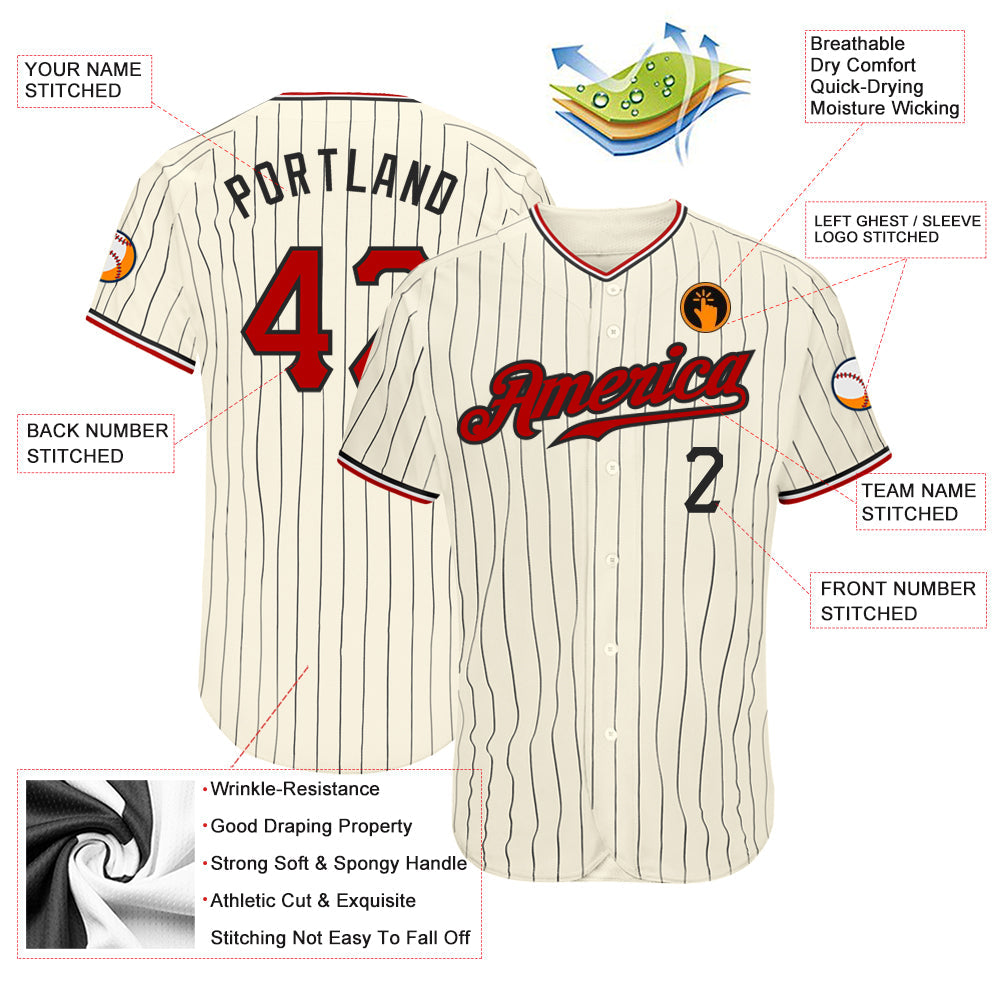 Custom Cream Black Pinstripe Red Black-White Authentic Baseball Jersey - Sky-Custom