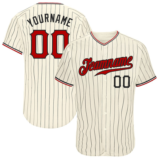Custom Cream Black Pinstripe Red Black-White Authentic Baseball Jersey - Sky-Custom