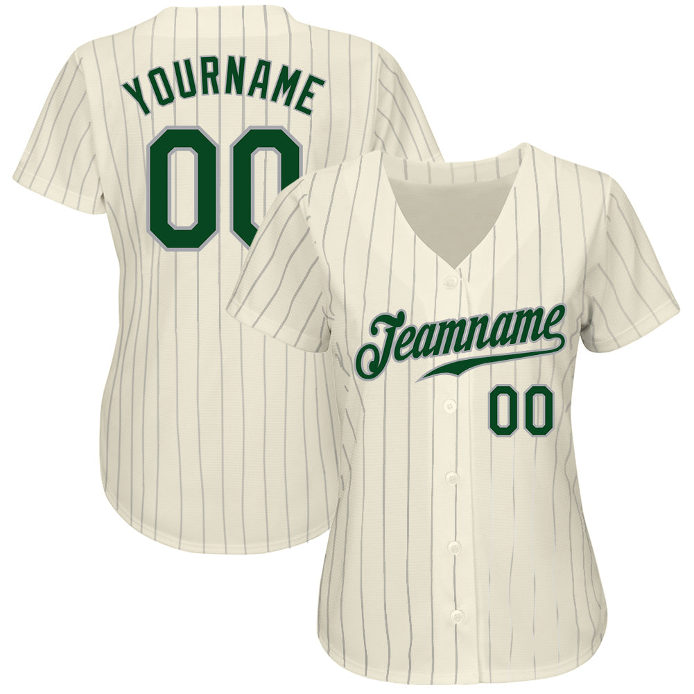 Custom Cream Gray Pinstripe Green-Gray Authentic Baseball Jersey - Sky-Custom