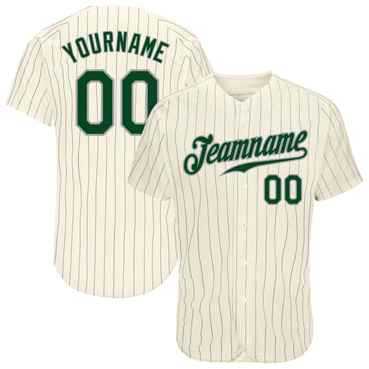 Custom Cream Gray Pinstripe Green-Gray Authentic Baseball Jersey - Sky-Custom