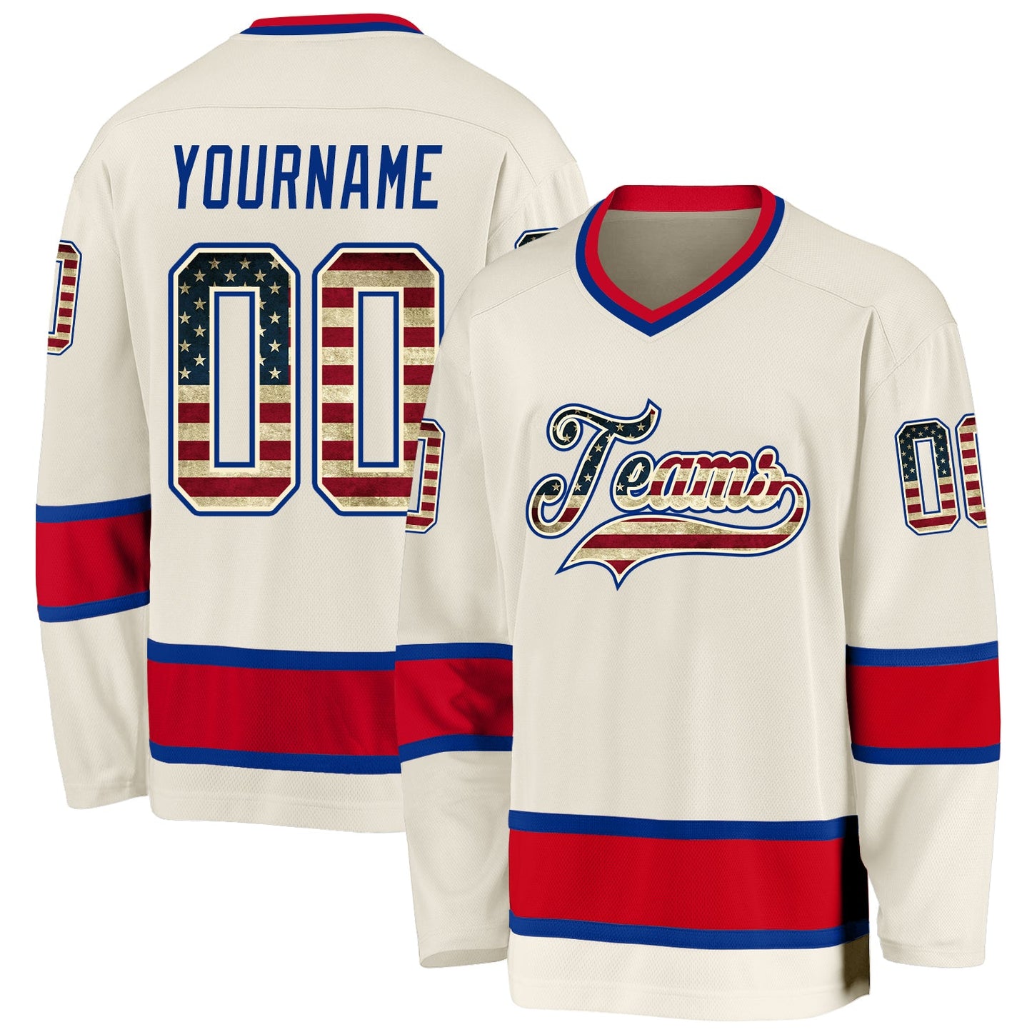 Custom Cream Vintage USA Flag Royal-Red Hockey Jersey - Sky-Custom