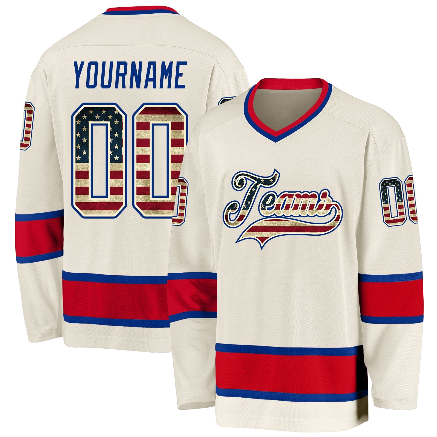 Custom Cream Vintage USA Flag Royal-Red Hockey Jersey - Sky-Custom