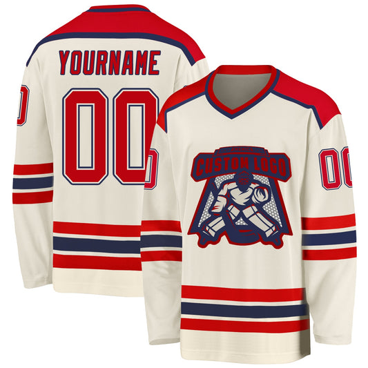 Custom Cream Red-Navy Hockey Jersey - Sky-Custom