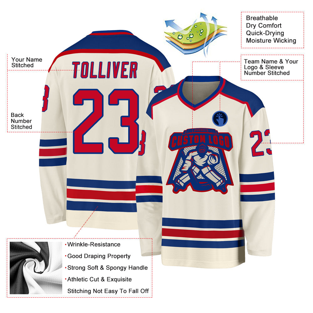 Custom Cream Red-Royal Hockey Jersey - Sky-Custom