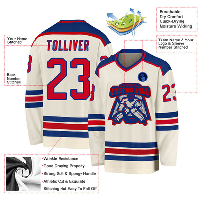 Custom Cream Red-Royal Hockey Jersey - Sky-Custom