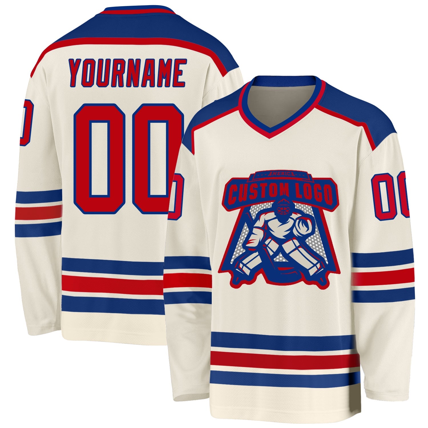 Custom Cream Red-Royal Hockey Jersey - Sky-Custom