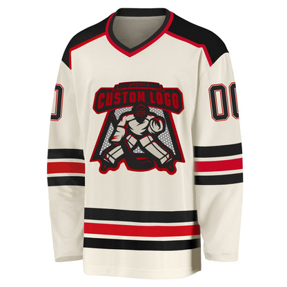 Custom Cream Black-Red Hockey Jersey - Sky-Custom