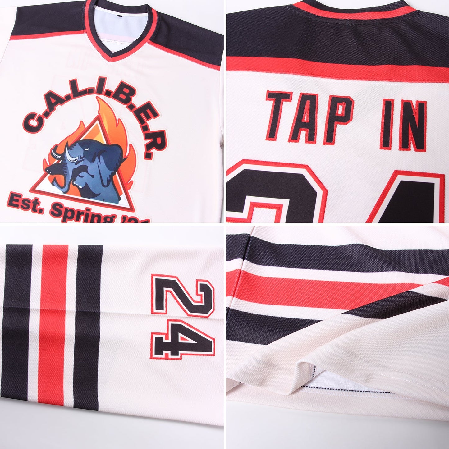 Custom Cream Black-Red Hockey Jersey - Sky-Custom
