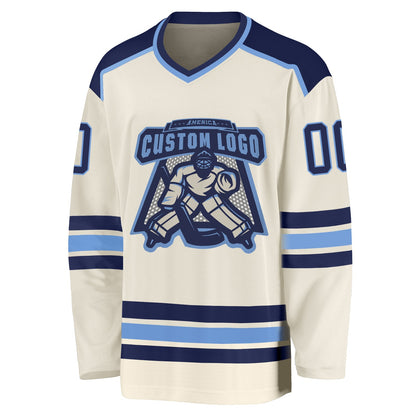 Custom Cream Navy-Light Blue Hockey Jersey - Sky-Custom