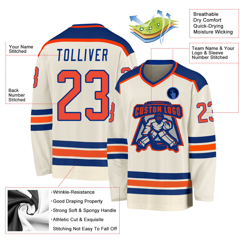 Custom Cream Orange-Royal Hockey Jersey - Sky-Custom