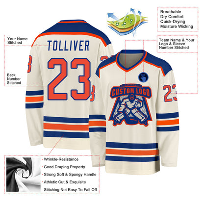 Custom Cream Orange-Royal Hockey Jersey - Sky-Custom