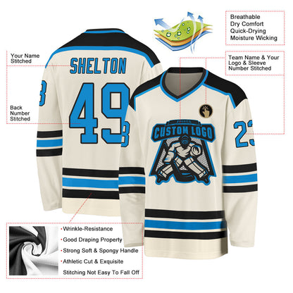 Custom Cream Blue-Black Hockey Jersey - Sky-Custom
