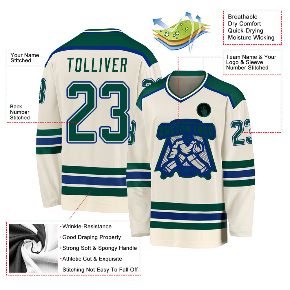 Custom Cream Green-Royal Hockey Jersey - Sky-Custom
